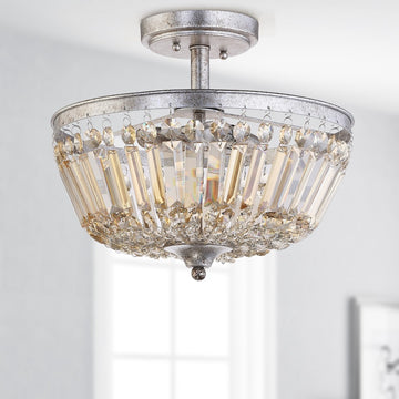 Caleb 14.2" Crystal / Metal LED Semi Flush Mount - JONATHAN Y